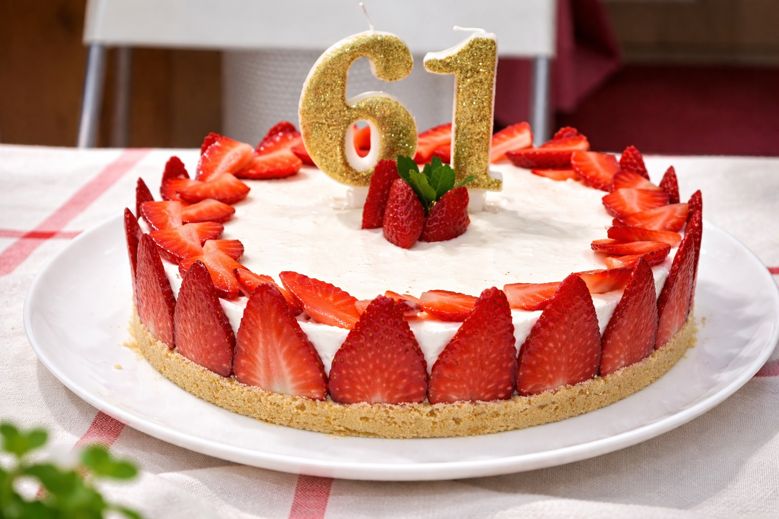 Cheesecake alle fragole decorata per un compleanno