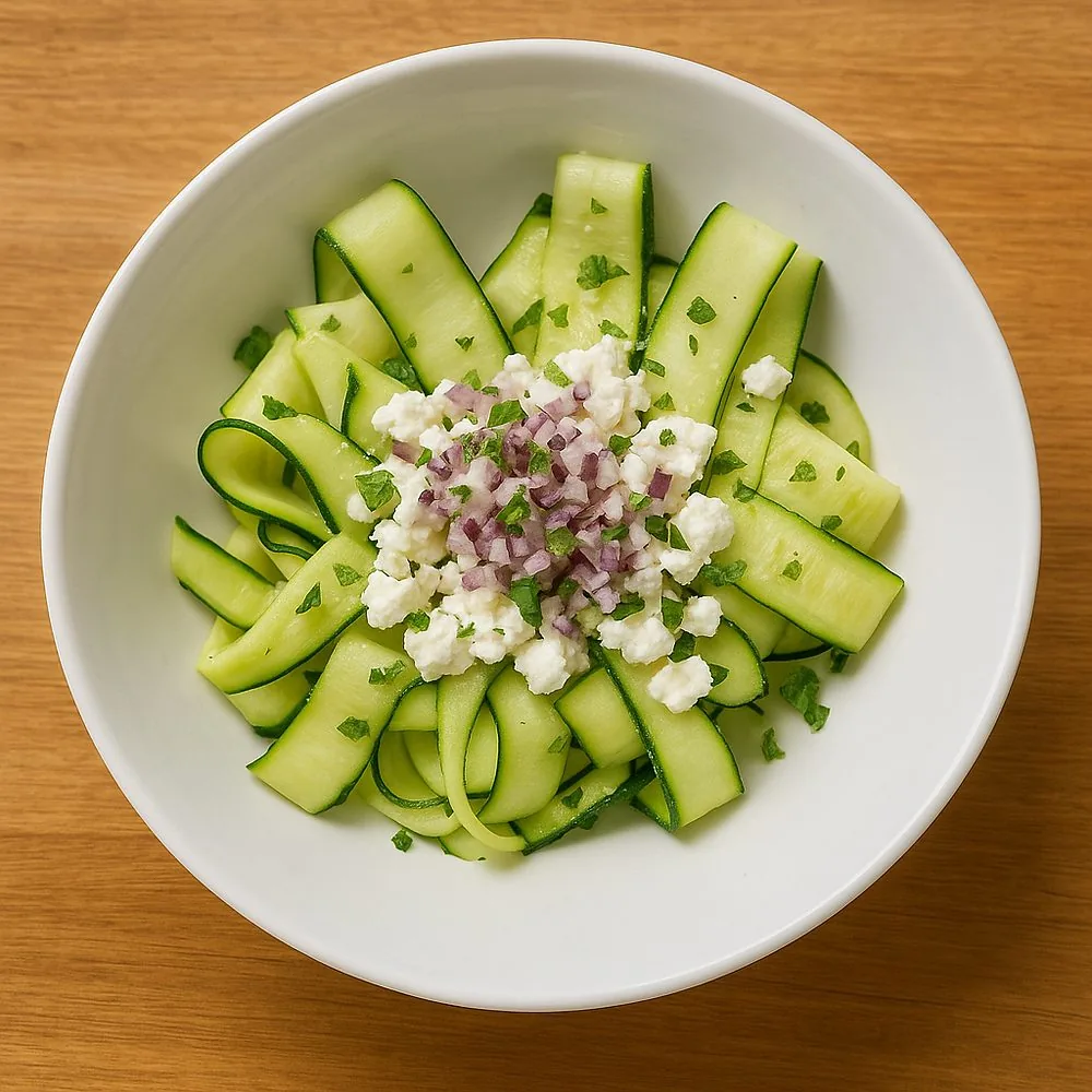 Insalata di zucchine, feta e cipolla rossa