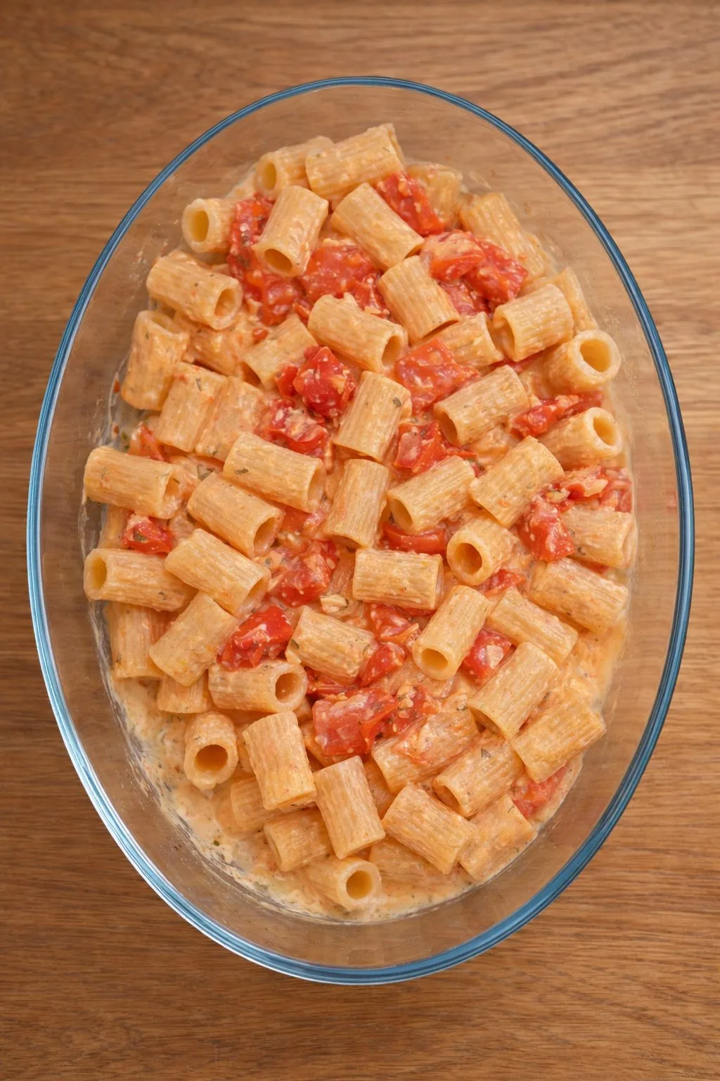 Pasta con feta al forno e pomodorini